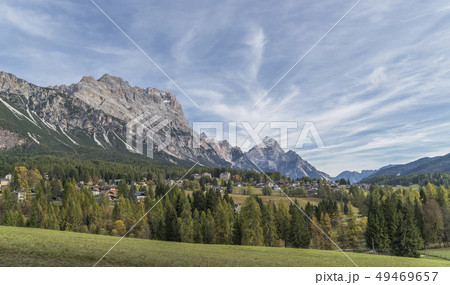 Pine trees and mountain in the Dolomites, South Tyrol, Italy 49469657