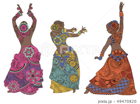 Indian dancers on white background Indian dancers on white background 49470820