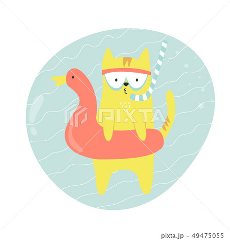 Cute hand drawn diver cat. Character design Cute hand drawn diver cat. Character design 49475055