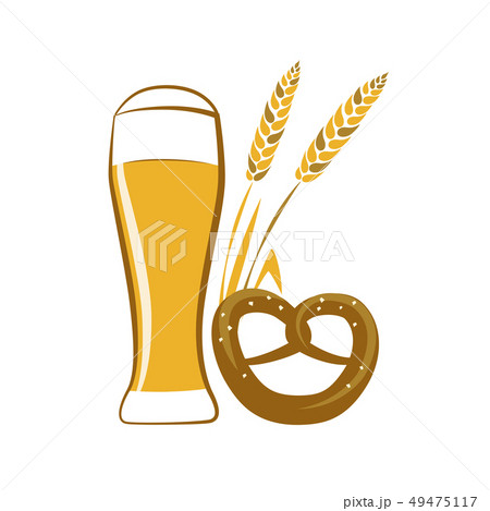a glass wheat beer and pretzel isolated on a white background 49475117