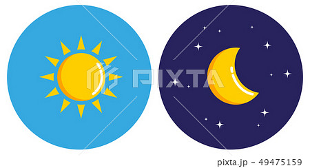sun and moon in circle day and night concept 49475159
