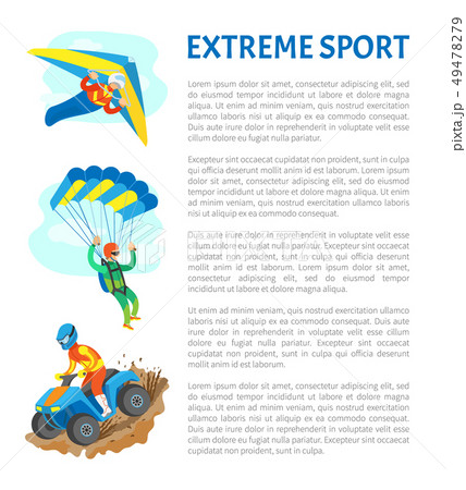 Extreme Sport Poster with Motorbike and Skydiver 49478279