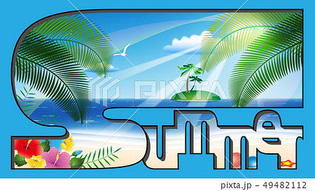 壁紙16x9 夏の海とハイビスカス Summer01 のイラスト素材