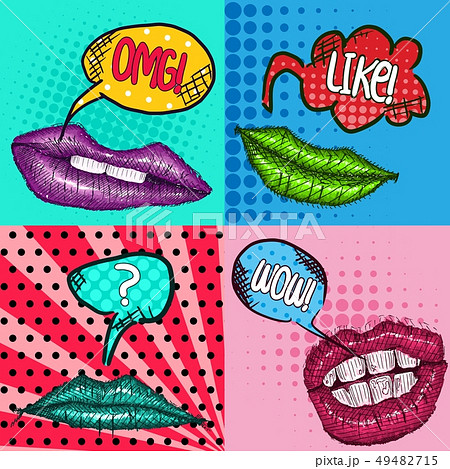 Bright Selection Of Female Lips Pop Art Styleのイラスト素材