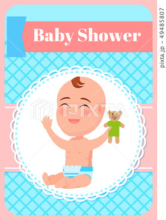 Baby Shower Poster, Infant Sitting with Teddy Bear 49485807