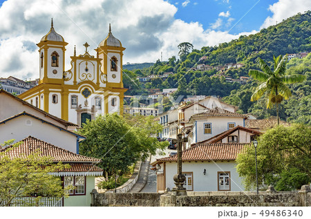 Cityscape of Ouro Preto city with church and hills 49486340
