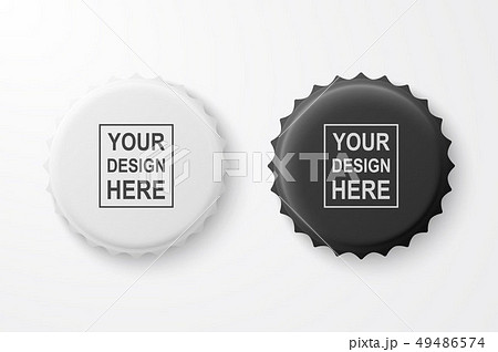 Vector 3d Realistic Black and White Blank Beer Bottle Cap Set Closeup Isolated on White Background 49486574