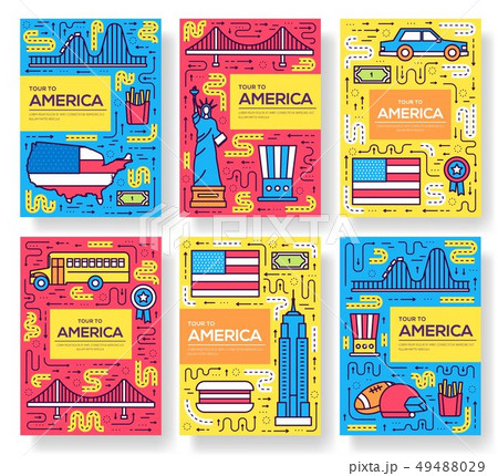 USA vector brochure cards thin line set 49488029
