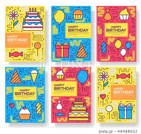 happy birthday set infographics template concept 49488032