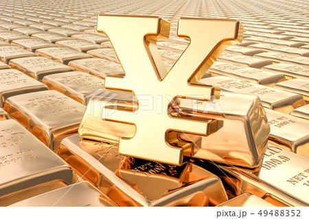 Background from gold ingots with yen or yuan Background from gold ingots with yen or yuan 49488352