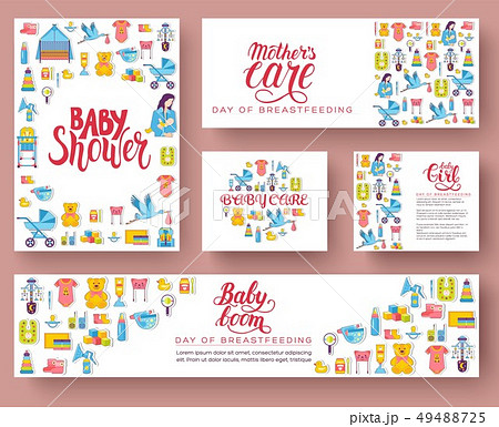 World breastfeeding week cards set. 49488725
