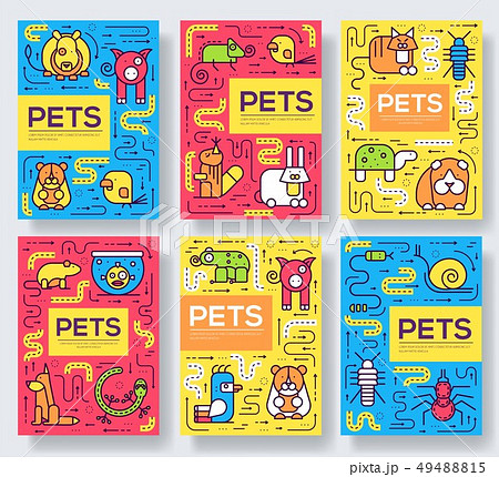 Animal vector brochure cards thin line set.  49488815