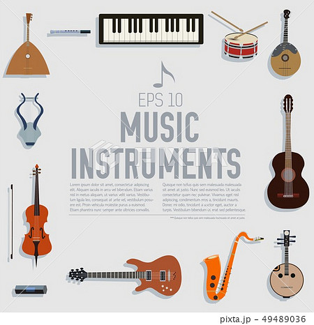flat music instruments background concept.  49489036