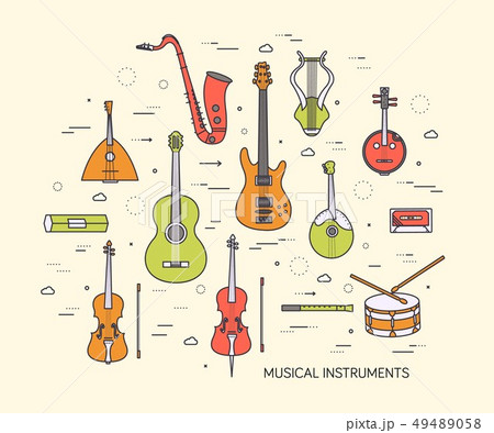 flat music instruments background concept. flat music instruments background concept. 49489058