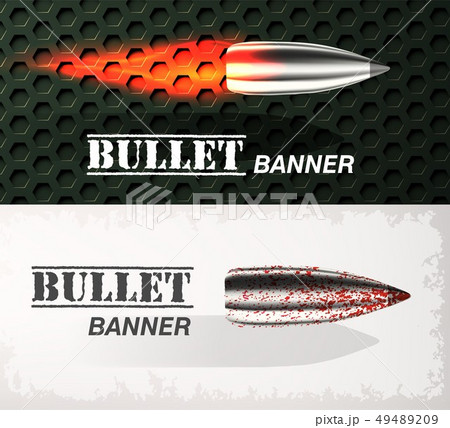 Banner of flying bullet ob military background  49489209