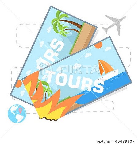 flat travel with hot tours tickets illustration. 49489307