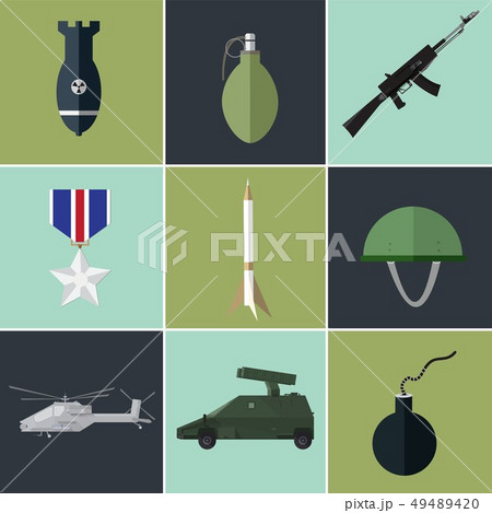 Concept of military equipment flat icons. Concept of military equipment flat icons. 49489420