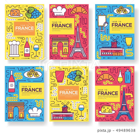 France vector brochure cards thin line set. France vector brochure cards thin line set. 49489638