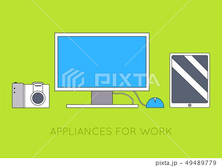 Flat workplace with computer background. Flat workplace with computer background. 49489779