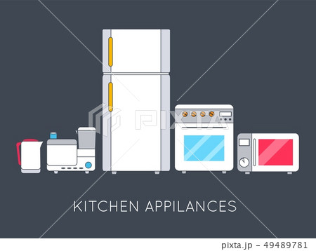 Flat modern kitchen appliances background. Flat modern kitchen appliances background. 49489781