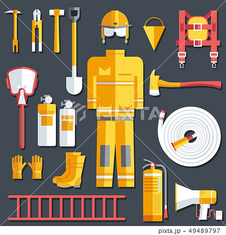 firefighter uniform and first help equipment. 49489797