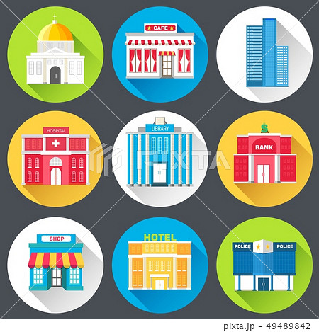 Flat colorful vector sity buildings set.  49489842