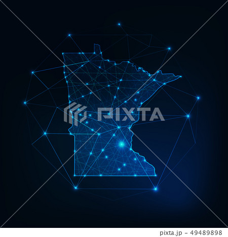 Minnesota state USA map glowing silhouette outline made of low polygonal shapes. Minnesota state USA map glowing silhouette outline made of low polygonal shapes. 49489898