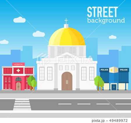 Church Building In City Space With Road のイラスト素材