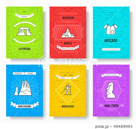 Chile vector brochure cards thin line set. 49489993
