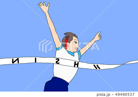 青空で走る女の子 体操服 ゴールテープ のイラスト素材