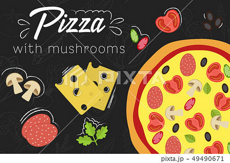 Pizza recipe. Flat style illustration. Pizza on Pizza recipe. Flat style illustration. Pizza on 49490671