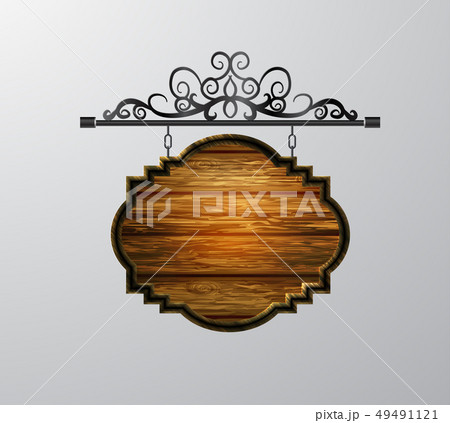 hanging, wooden Board vector, wooden object for text. 49491121