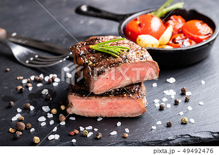 Closeup ready to eat steak Top Blade. Closeup ready to eat steak Top Blade. 49492476