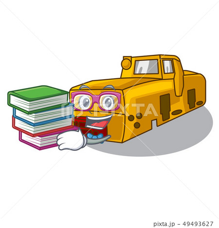 Student with book locomotive mine cartoon toy above table Student with book locomotive mine cartoon toy above table 49493627