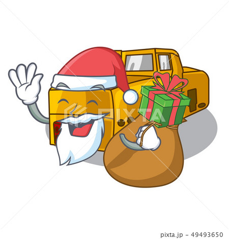 Santa with gift locomotive mine cartoon toy above table 49493650