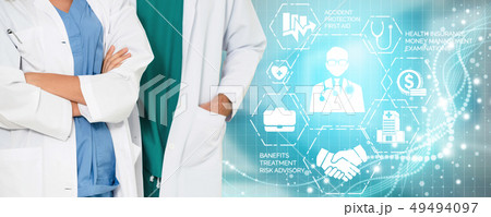 Doctor with health insurance healthcare graphic. Doctor with health insurance healthcare graphic. 49494097