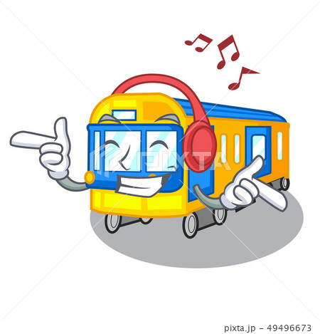 Listening music subway train isolated in the cartoon Listening music subway train isolated in the cartoon 49496673