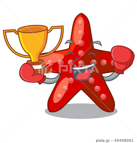 Boxing winner toy red starfish cartoon above table Boxing winner toy red starfish cartoon above table 49498001