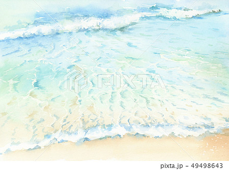波 砂浜 水彩画のイラスト素材
