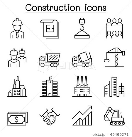 Construction industrial icon set in thin line Construction industrial icon set in thin line 49499271