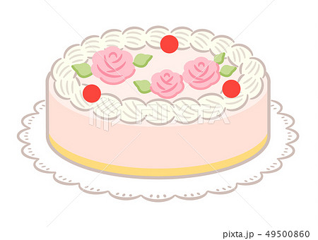 ピンクのバタークリームケーキ 輪郭線あり のイラスト素材
