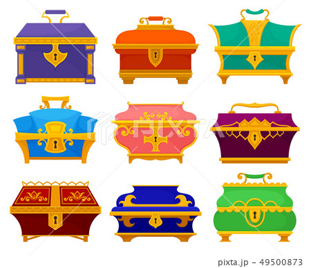Collection of vintage chests on white background. 49500873