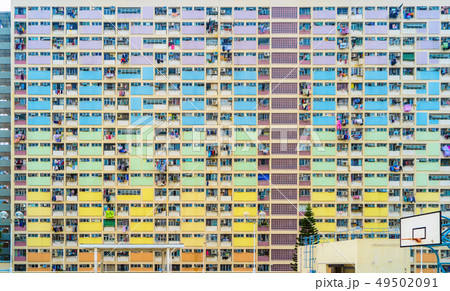 Colorful rainbow pastel building with basketball 49502091