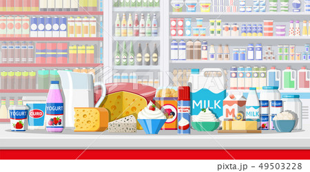 Milk counter in supermarket. 49503228