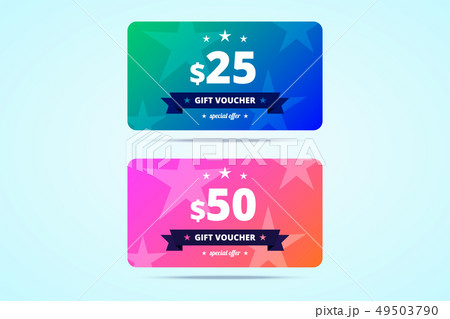 Two gift vouchers with 25 and 50 dollars value. Two gift vouchers with 25 and 50 dollars value. 49503790