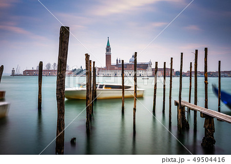 Gondolas moored in Piazza San Marco, Italy 49504416