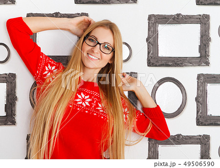 Portrait of the woman wearing black eye glasses Portrait of the woman wearing black eye glasses 49506590