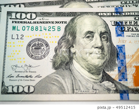 Close up of new hundred dollar bill 49512415