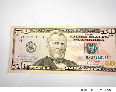 A U.S. fifty 50 Dollar Bill close up of Grant A U.S. fifty 50 Dollar Bill close up of Grant 49512501