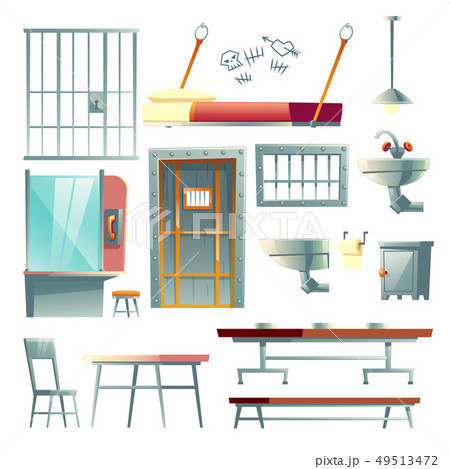 Prison cell interior elements cartoon vector set Prison cell interior elements cartoon vector set 49513472